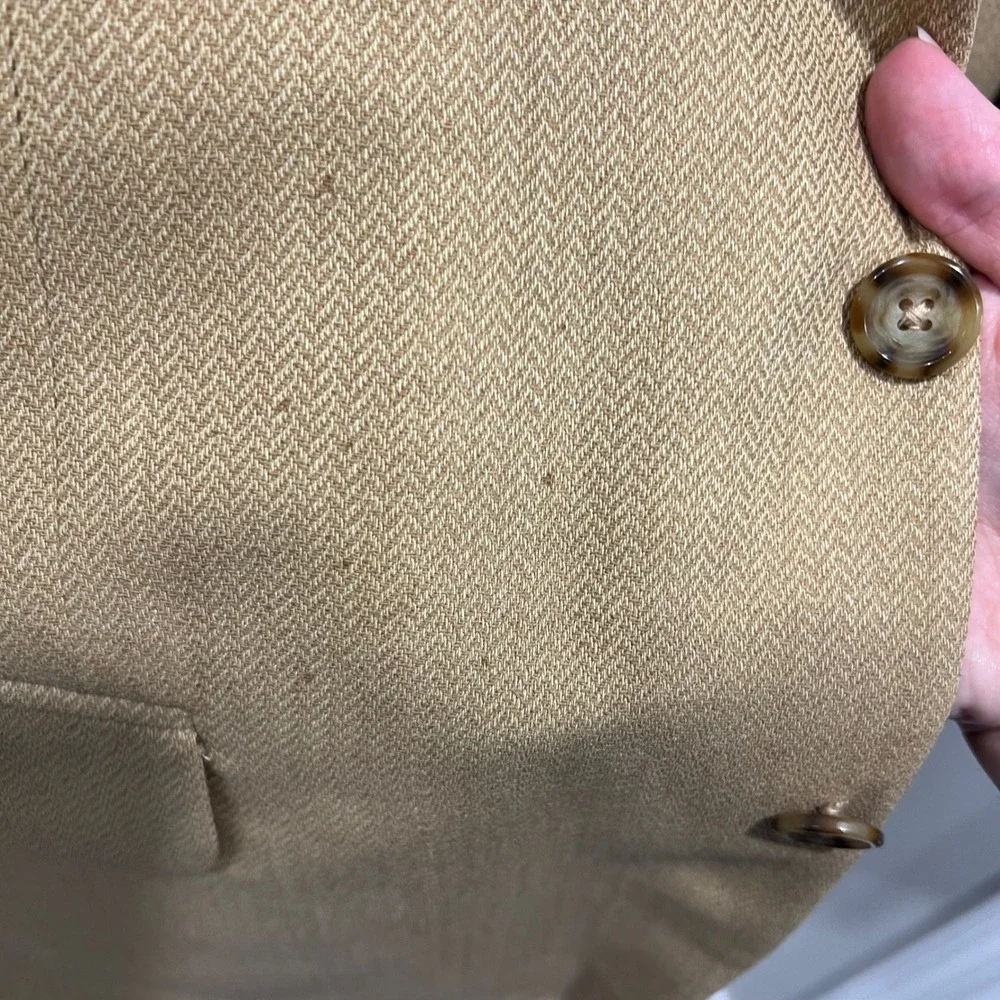 Oscar de la Renta‎ Mens Blazer 100% Wool Herringbone Tan 44R
